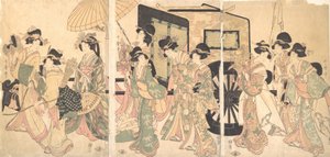 Dames entourant une charrette - Utamaro II