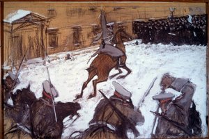 Dimanche Rouge (Dimanche Sanglant) à Saint-Pétersbourg : Répression militaire lors des manifestations de 1905 à Saint-Pétersbourg la cavalerie du Tsar Nicolas II charge contre les grévistes venus protester pacifiquement devant le Palais d