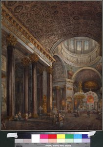 Vue intérieure de la cathédrale de Kazan à Saint-Pétersbourg, par Sadovnikov, Vasily Semyonovich (1800-1879). Aquarelle sur papier - Vasili Semenovich Sadovnikov