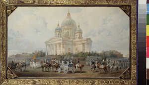 La parade devant la cathédrale Saint Isaac à Saint Petersbourg - Vasili Semenovich Sadovnikov