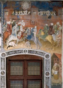 Mois de février : tournoi de chevaliers avec spectateurs. Restauré par Marcello Fogolino vers 1535. - Venceslao Maestro