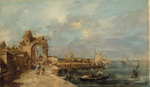 Caprice, avec arche en ruine et port de mer - Venetian School