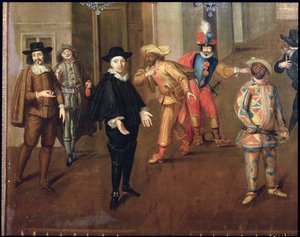 Comédiens italiens et français jouant dans des farces, 1670 (détail) - Verio