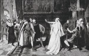 Maria de Molina repoussant les nobles (lithographie) - Vicente Borras Abella
