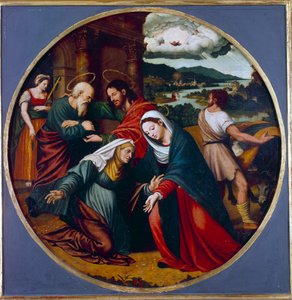 Visitation. Rencontre entre la Vierge Marie et Sainte Élisabeth. Au fond, Saint Joseph et Zacharie - Vicente Juan (c.1510 79) Macip