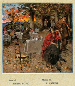 Restaurant en plein air, illustration pour une collection de chansons napolitaines, Italie, 20ème siècle - Vicenzo Irolli