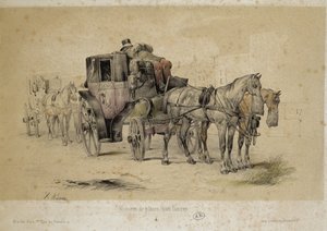 Voitures appelées fiacres - Lithographie par Adam, v.1840