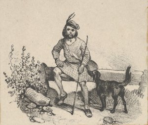 Homme assis avec un chien, milieu du 19ème siècle