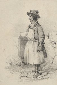 Homme portant un tablier et un chapeau, milieu du 19ème siècle