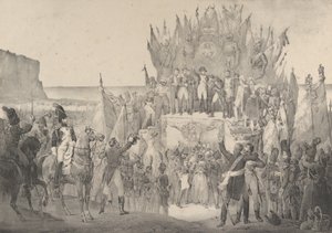 Fête militaire à Boulogne avec Napoléon distribuant des étoiles de la Légion d