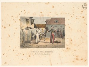 Recrue soignant un cheval (Scènes militaires) - Victor Adam