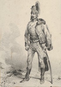 Soldat debout avec sa veste sur une épaule, milieu du 19e siècle