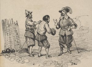 Trois hommes discutant, milieu du 19e siècle