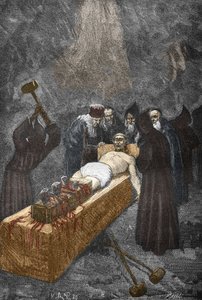 Affaire des possédés de Loudun vers 1630 : chasse aux sorcières, le prêtre français Urbain Grandier (1590-1634) qui aurait fait un pacte avec le diable et accusé d