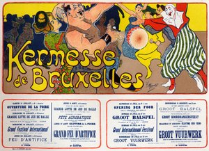 Style de vie. Kermesse de Bruxelles (Carnaval), Belgique. Affiche par V. Mignot, Belgique, vers 1890 - Victor Mignot