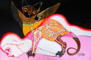 Rêve surréaliste mettant en scène une créature chauve-souris