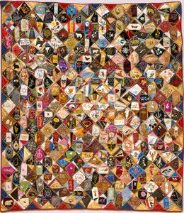 Patchwork fou (soie, coton, laine, lin, assemblé, brodé)