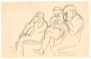 Esquisse de figures. Trois hommes assis : Fr. Henningsen, Aarsleff et P. Johansen