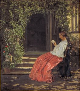 Dame lisant devant une porte de jardin - Vilhelm Kyhn