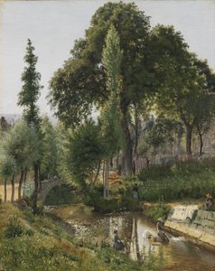 Paysage savoyard. Femmes lavant des vêtements dans la rivière - Vilhelm Kyhn