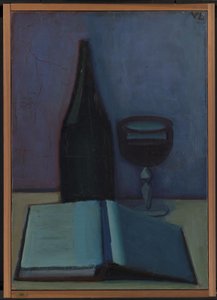 Nature morte avec un livre, un verre et une bouteille - Vilhelm Lundstrøm