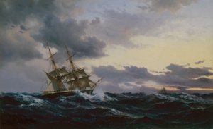 Navires à voile dans une mer orageuse