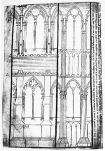 Copie fac-similé de Ms Fr 19093 fol.31v Élévation extérieure et intérieure des murs latéraux de la cathédrale de Reims