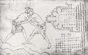 Ms.Fr.19093 fol.14v Deux lutteurs, plan d