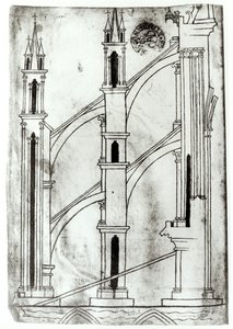 Ms Fr 19093 f.32v Section du mur et arche des chapelles absidiales de la cathédrale de Reims (copie fac-similé)