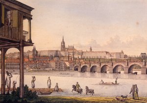 Vue du Petit Quartier et du Château de Prague Hradcany depuis le Bain de Papouek, 1825 - Vincenc Morstadt