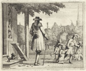 Chien aboyant à un homme dans une rue - Vincent Laurensz. van der Vinne (II)