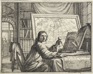 Homme avec compas près de cartes géographiques - Vincent Laurensz. van der Vinne (II)