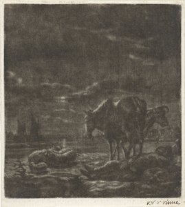 Paysage nocturne avec berger endormi et bétail - Vincent Laurensz. van der Vinne (II)