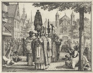 Procession avec une statue dans une rue - Vincent Laurensz. van der Vinne (II)
