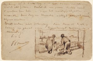 Carte postale avec deux paysans creusant - Vincent van Gogh