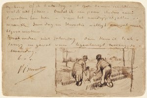 Carte postale avec deux paysans creusant, 1885 - Vincent van Gogh