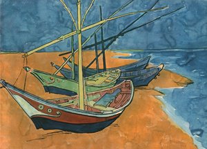Bateaux à voile sur la plage aux Saintes-Maries, juin 1888, 1947