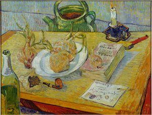 Nature morte avec planche à dessin, pipe, oignons et cire à cacheter - Vincent van Gogh