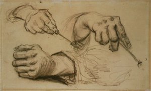 Étude, trois mains, deux tenant des fourchettes - Vincent van Gogh