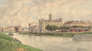 Les quais des blanchisseurs à Vienne avec le bâtiment de la navigation à vapeur du Danube - Vincenz Havlicek