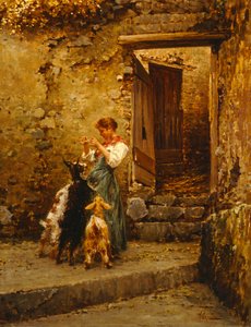 Paysanne avec des chèvres - Vincenzo Caprile