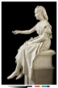 Portrait de la marquise Virginia Busti Porro en jeune fille ou jeune dame offrant une fleur - Vincenzo Vela