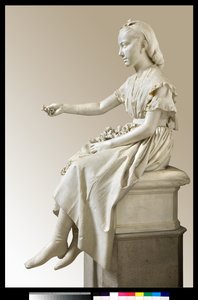 Portrait de la marquise Virginia Busti Porro en jeune fille ou jeune dame offrant une fleur - Vincenzo Vela