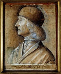 Portrait de Giovanni Bellini dit il Giambellino (1430-1516), peintre vénitien de la Renaissance. Dessin de Vittore di Matteo Belliniano (v.1485-1529) - Vittore Belliniano