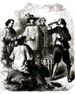 Grimaud, buvant un verre de vin après avoir avalé une lettre compromettante - Vivant (after) Beauce