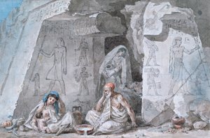 Famille égyptienne devant une tombe ancienne, 19ème siècle - Vivant Denon