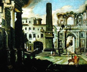Scène de ville en Italie avec ruines antiques
