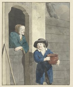 Garçon avec un pot près d