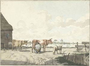 Fermier trayant une vache - W. Barthautz