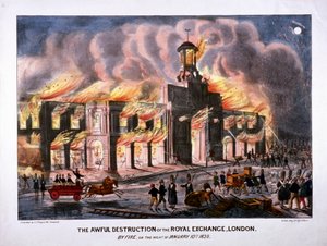 Deuxième incendie de la Bourse royale, Londres, 1838 - W Clerk